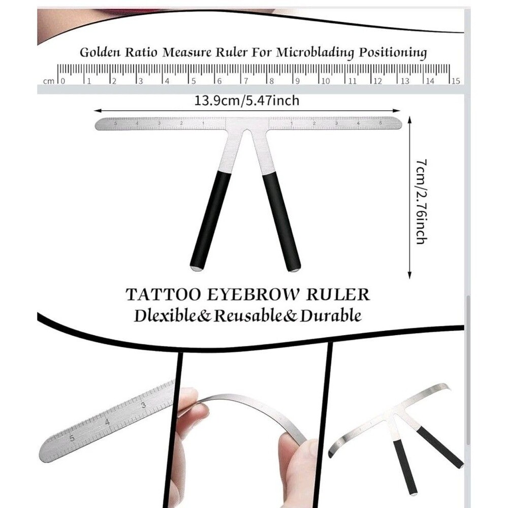 2 Pcs Eyebrow Ruler 3 Point Positioning Ruler, Silver - Picture 4 of 13